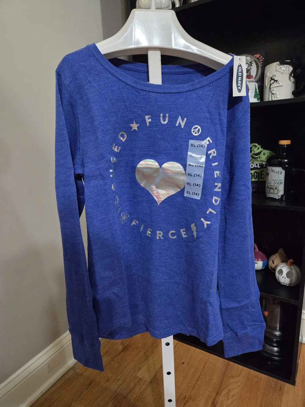Old Navy Blue Long-Sleeve Tee with Holographic Heart